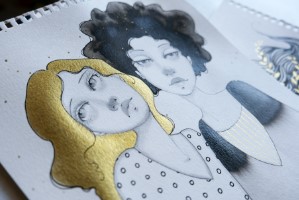 Angela Kennedy - Black and Gold Mixed Medium Portraits